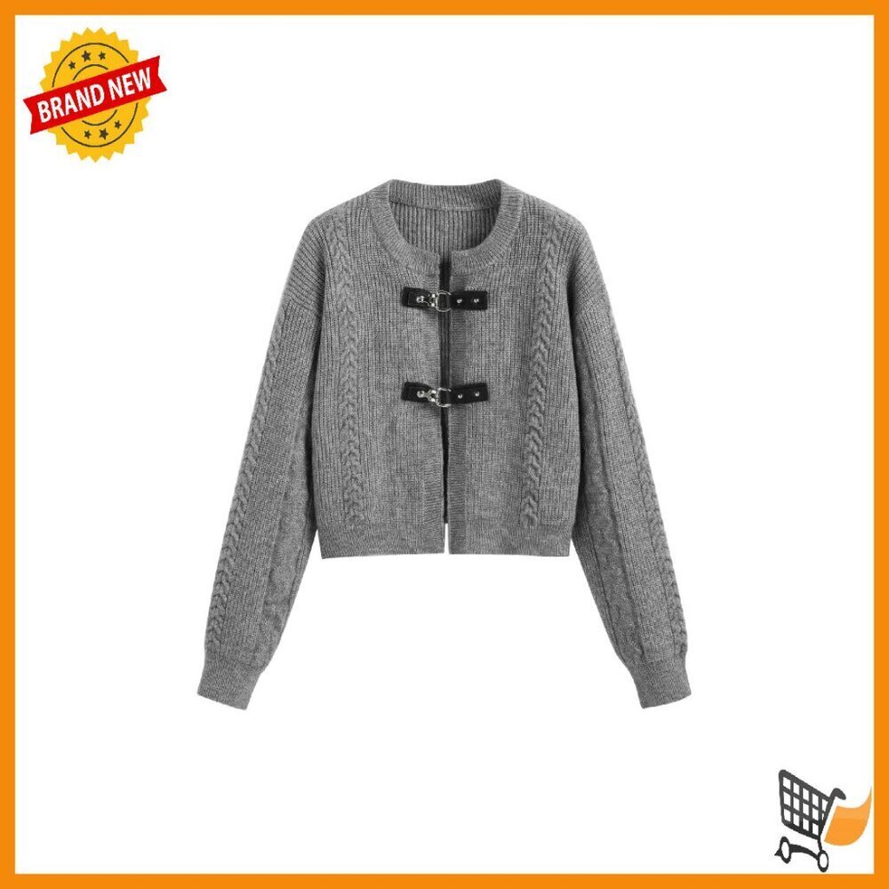 Crop Cardigan with Buckle Detail, Acrylic Blend, Regular Fit